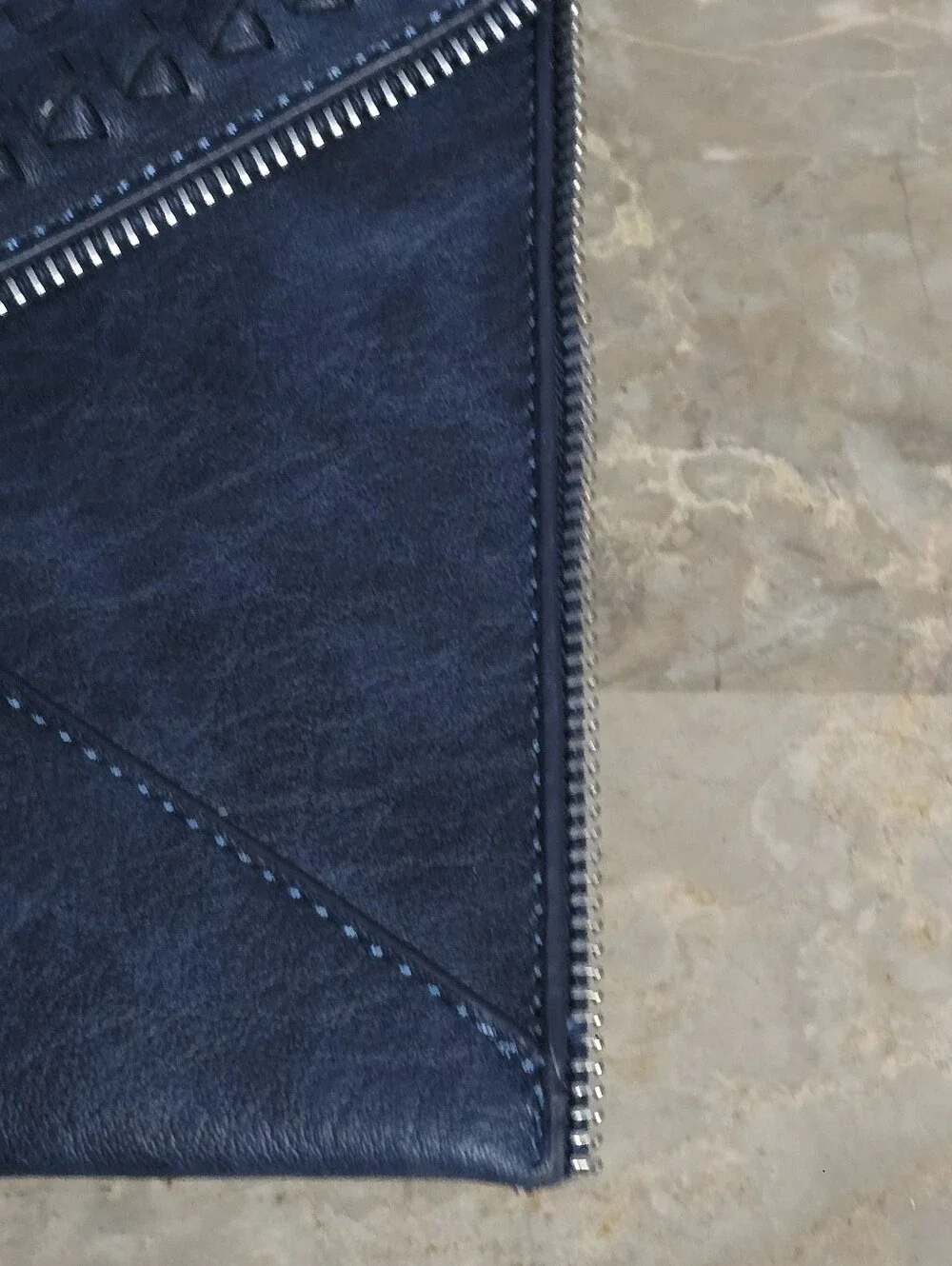 Moda Luxe Navy Blue Studded Zippered Envelope Clutch w/ Chain